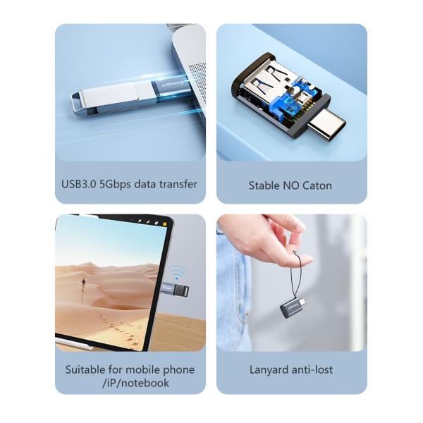 USB 3.0 OTG Adapter Converter Supporting 3A Fast Charging 5Gbps Type C OTG Adaptor