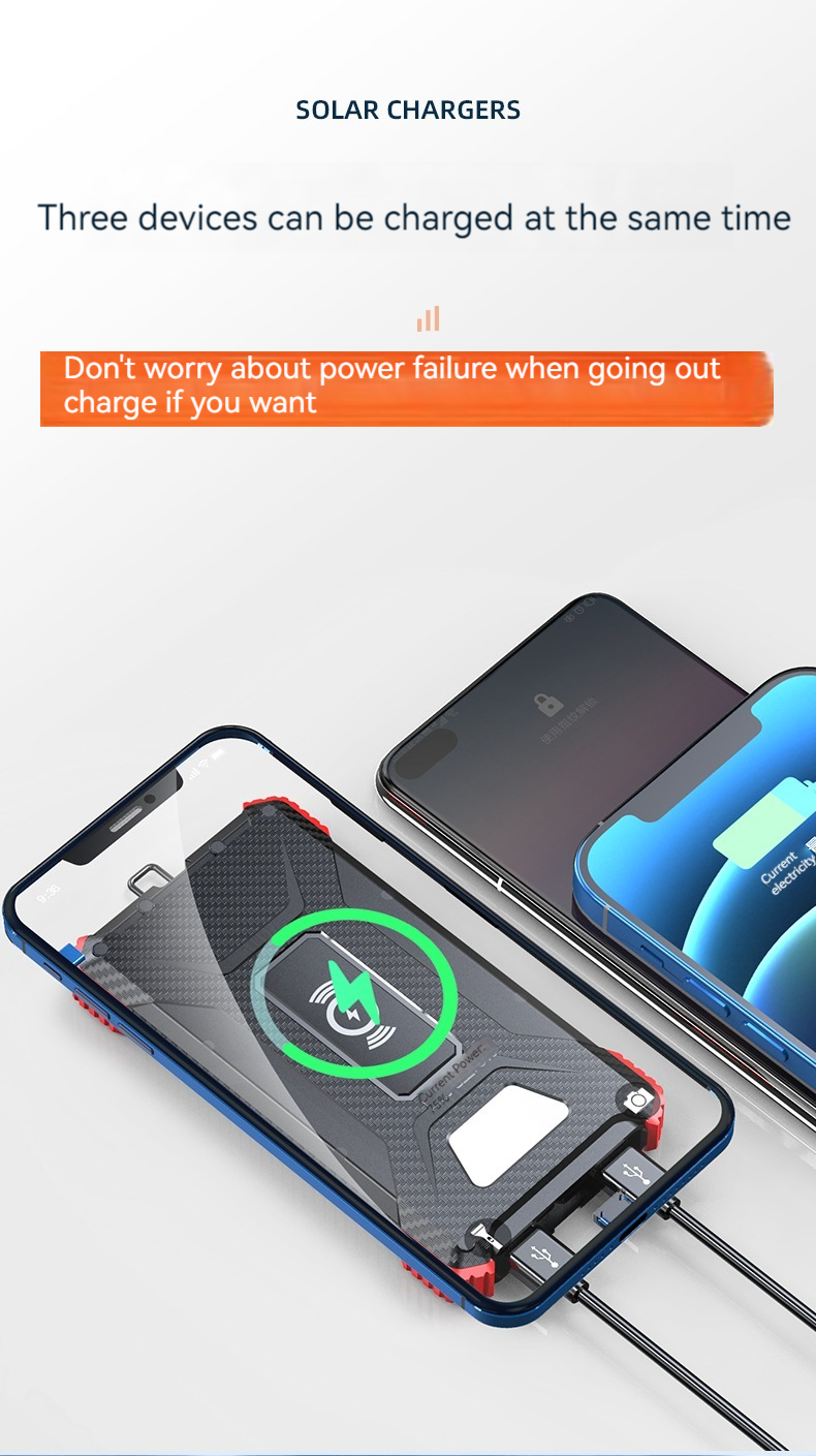 Wireless Output 5W Solar Power Bank 2.1A Output 10000mAh for iPhone 15 Outdoor Charging