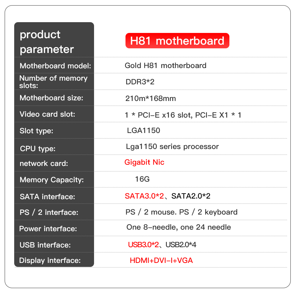Jieshuo H81 Motherboard DDR3 Socket 1150 Intel 2 / 3Gen Core I3 I5 I7 Processor
