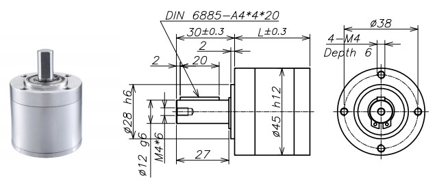 Precision High Torque Planetary Gearbox 38.8mm Length 4.5N.M Intermitten Torque