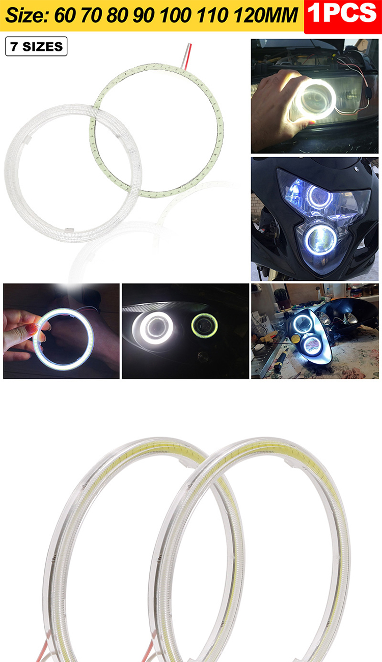 Motorcycle DRL LED Car Ambient Lights Fog Lamp COB 60mm 70mm 80mm 90mm 100mm 110mm