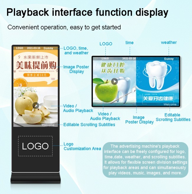 ZXTLCD Advertising Device Floor Stand Kiosk Totem , 4K Ultra HD LCD Advertising Display