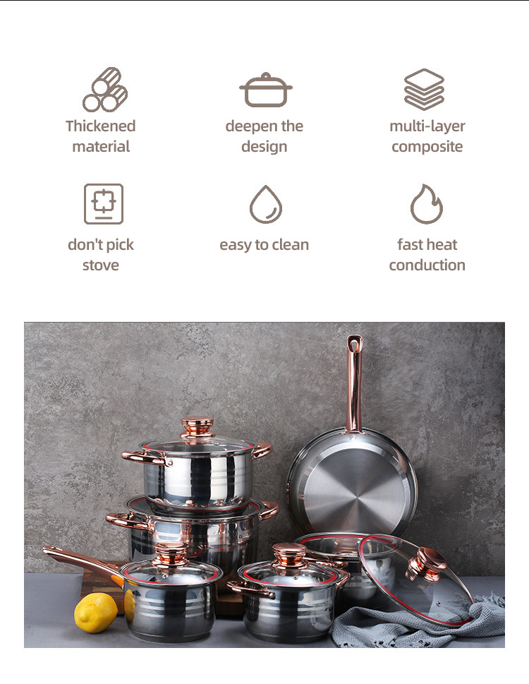 High Quality 12 PCS Stainless Steel Sets Pan And Pot Cooking Pot Sets Nonstick Cookware Set For Kitchen