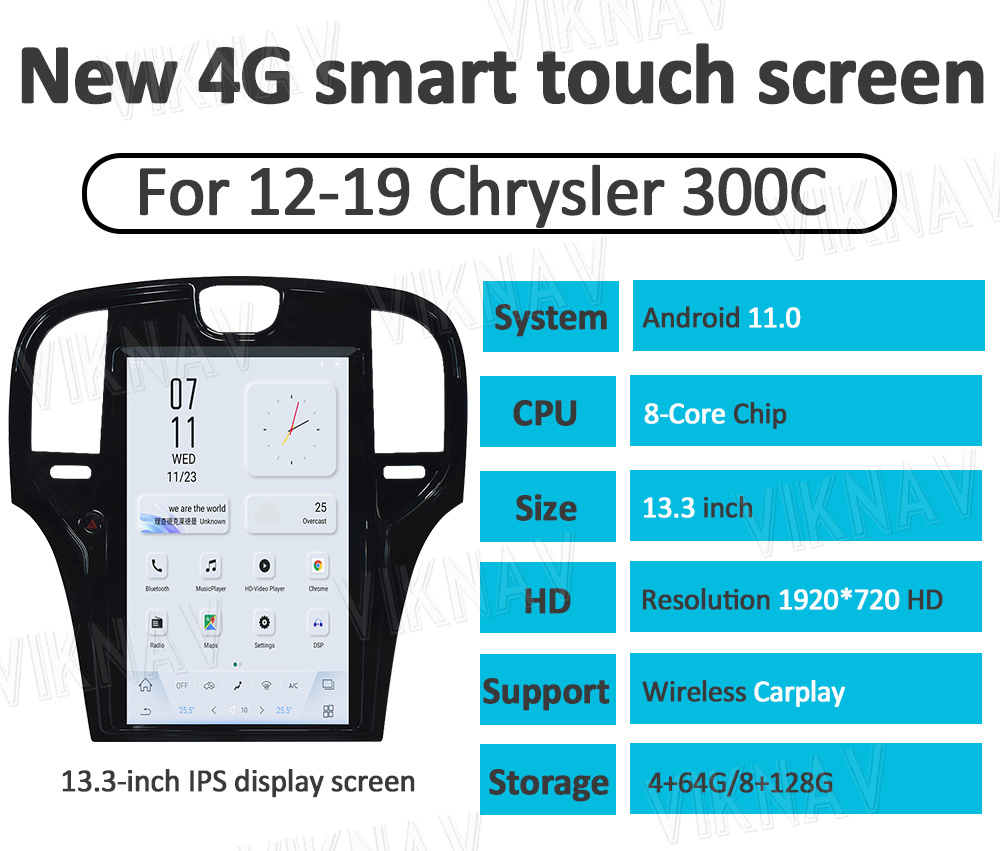 Stereo Touch Screen Car Radio For Chrysler 300C 2013-2019 Android 11 Wireless
