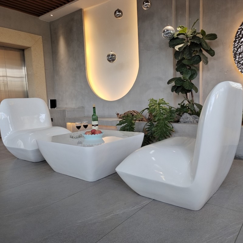 Custom Fiberglass Resin Furniture Table Chair Sets White color