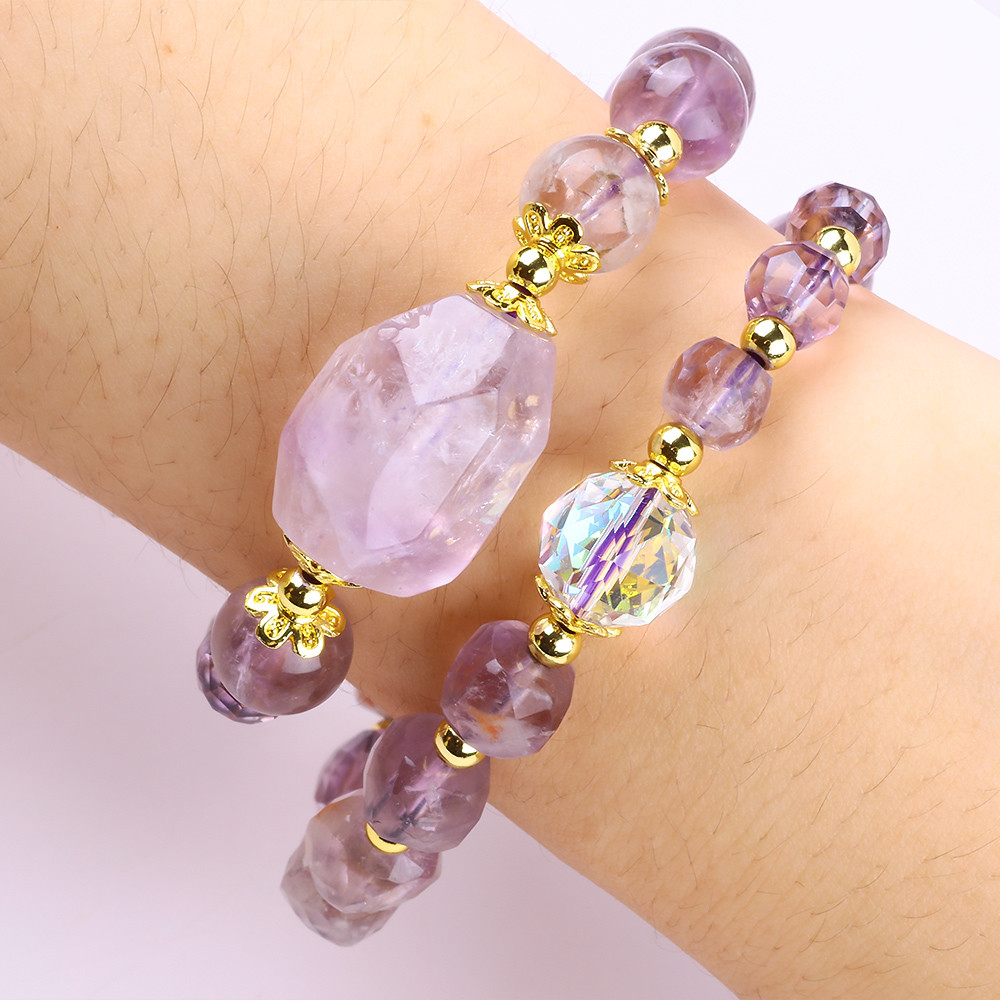 Double Layer Purple Azeztulite 12mm 14mm Bead Bracelet OEM ODM