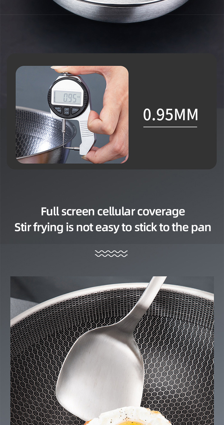 High Capacity Honeycomb Kitchen Frypan Non Stick Stainless Steel With Lid
