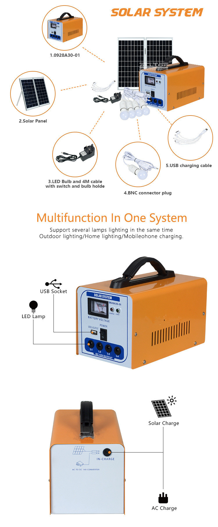 300W Home Solar Energy System Generator Solar Lighting Kit Pure Sine Wave