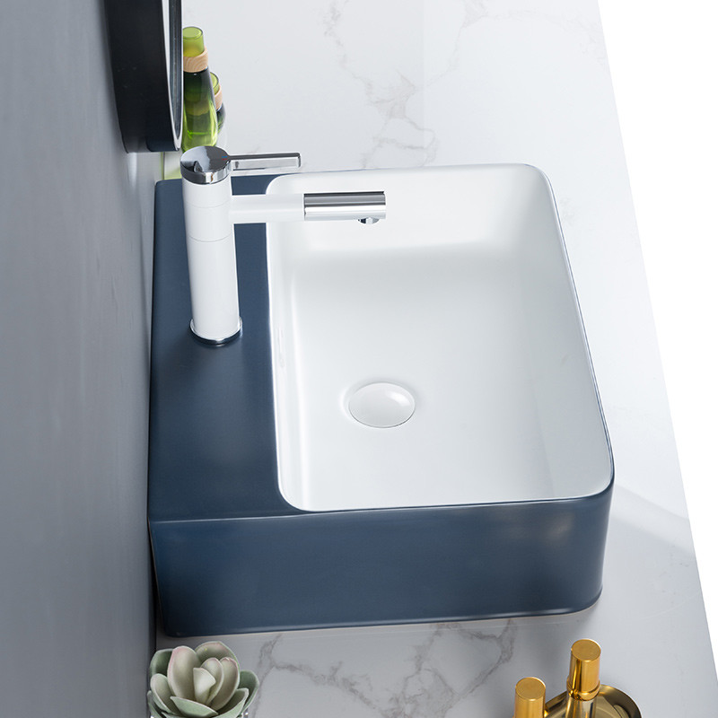 Easy Maintain Rectangular Vessel Sink With Overflow Ceramic Basin Price For Hotel