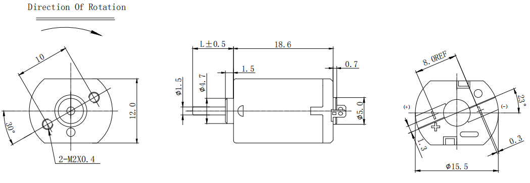 FF-030PK 12mm*15.5mm High RPM Small Variable Speed Electric Motor Dimension