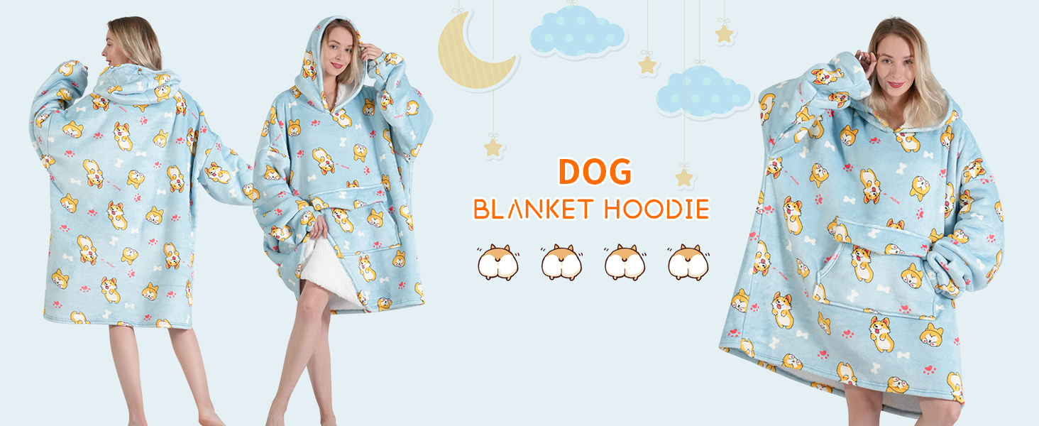 Wearable blanket hoodie corgi for adult women and men