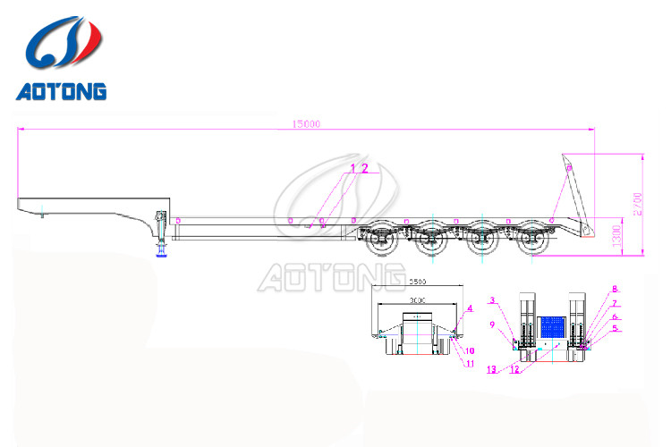 Lowbed Semi-Trailer for Heavy Road Equipment 4 Axles 12.5m 40 Feet Tire 245/70r19.5