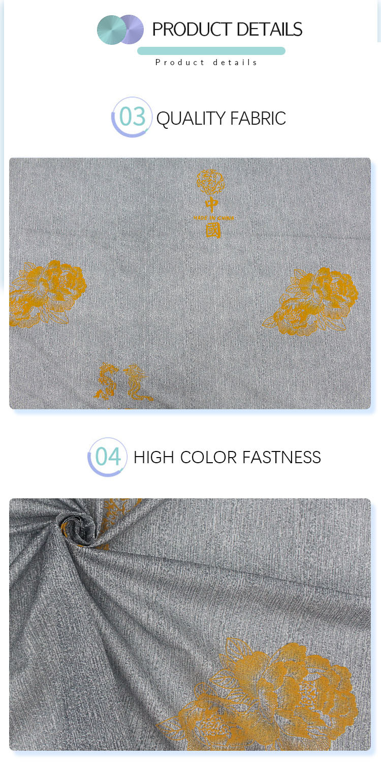 100% Polyester Mattress Fabric Warp Knitted Printed Gold Powder Cloth