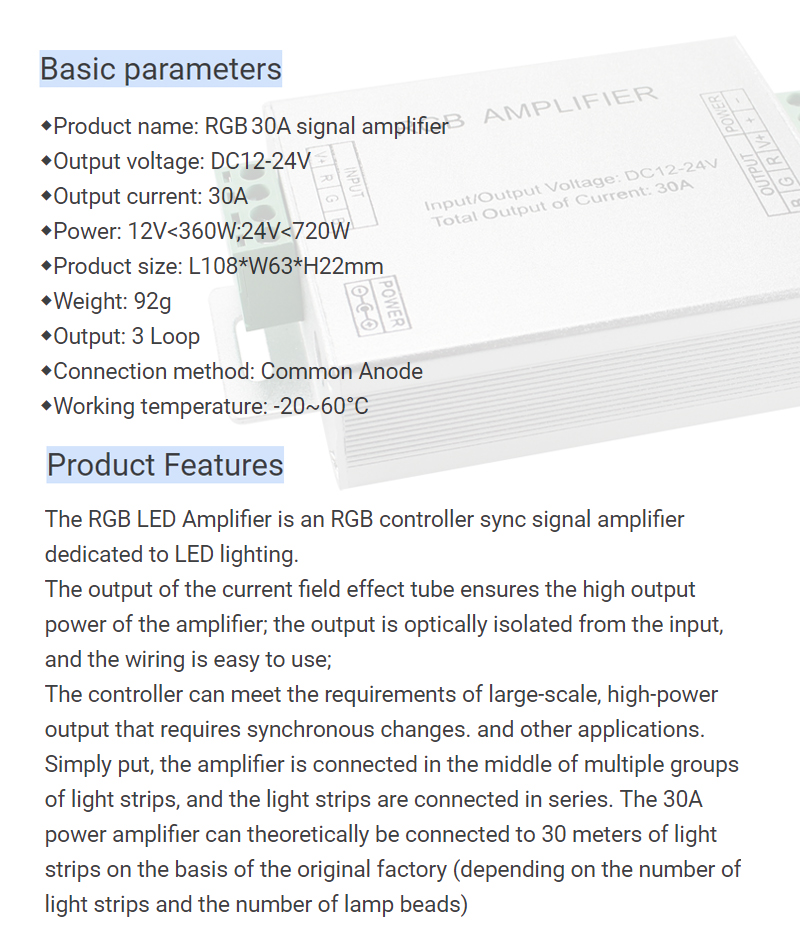Synchronization Power LED Strip Amplifier DC 12V DC 24V For LED Strip Light