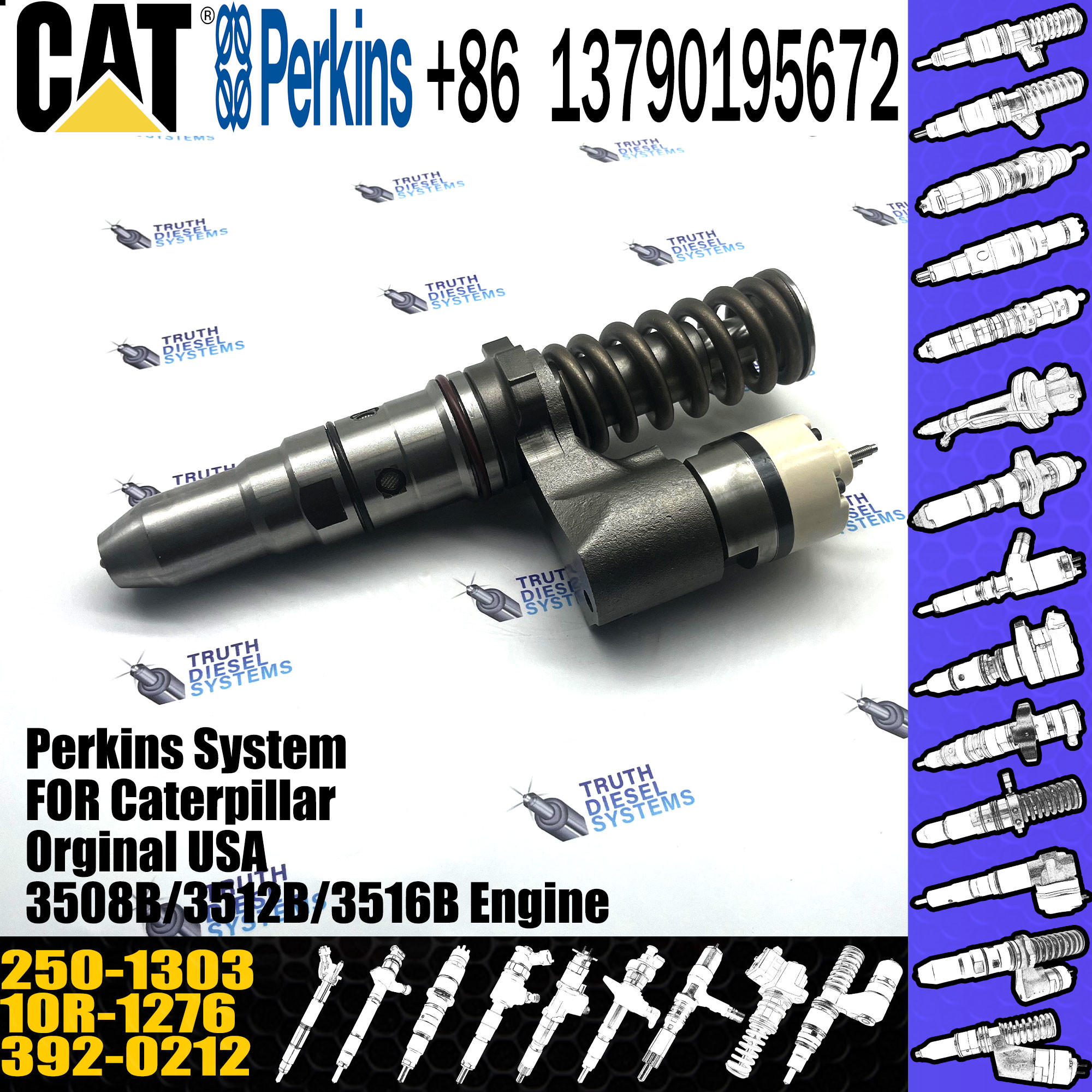 Hot sale fuel common rail injector 250-1303 2501303 10R-1276 for Caterpillar Engine 994D