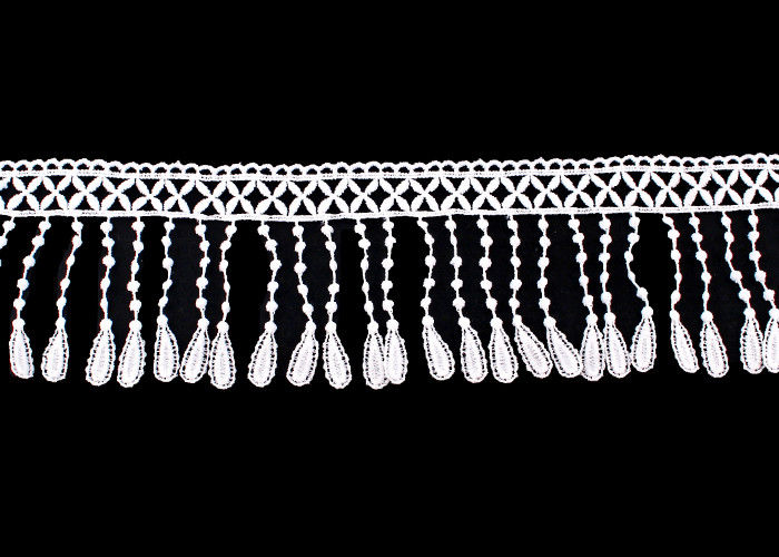 Custom Fashion Guipure Polyester Lace For Apparel / Decorative Tassel Fringe Trim