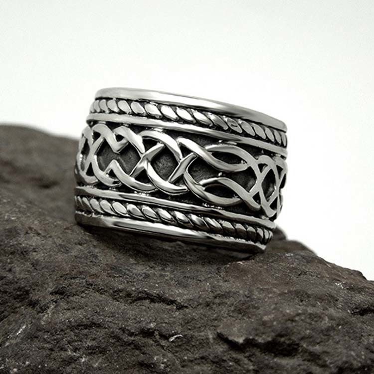 Vintage Old Titanium Stainless Steel with Sterling Silver Plated Band Ring ()