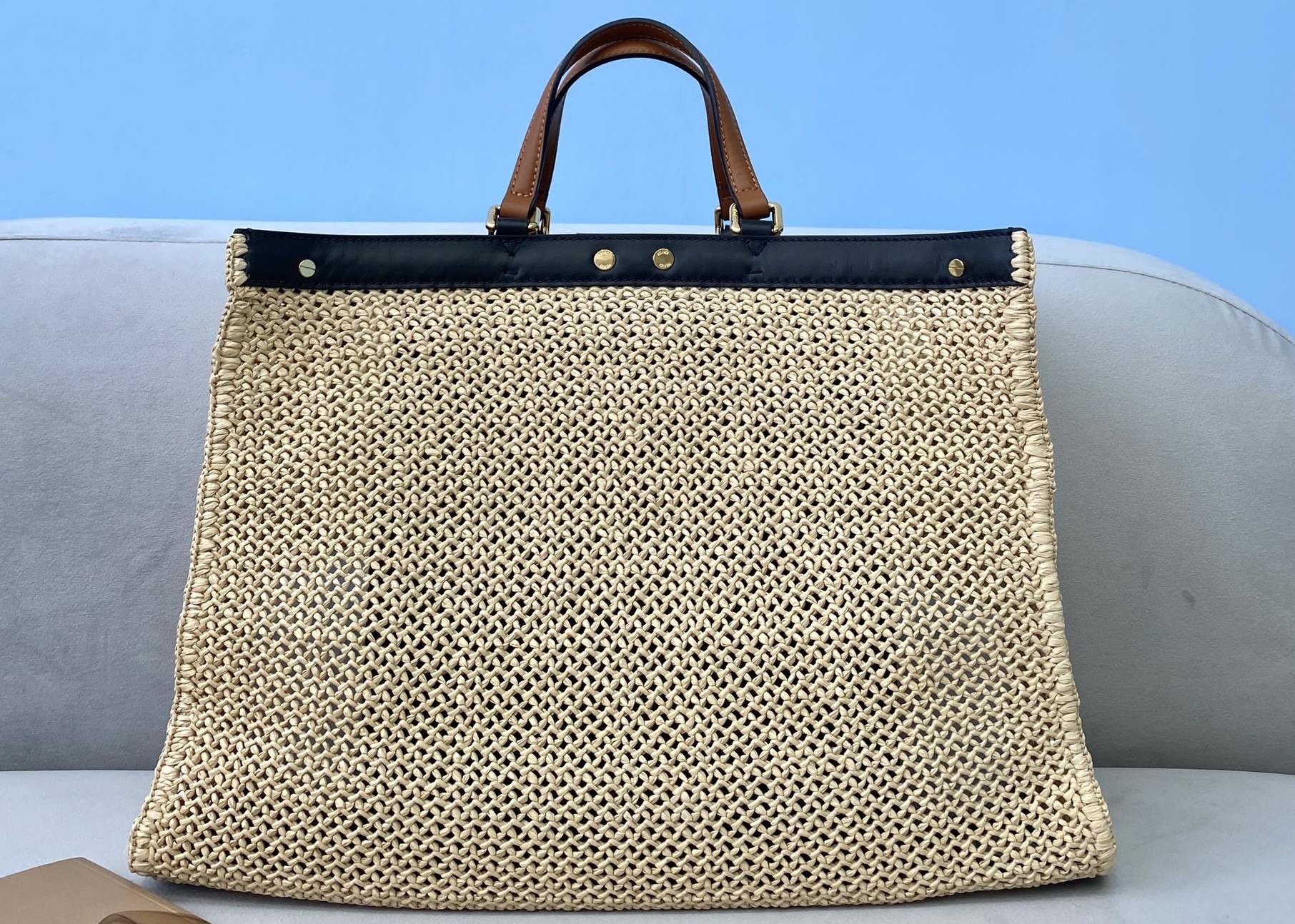 Peekaboox Apricot 41cm Hand Woven Tote Bag Lazy French Style
