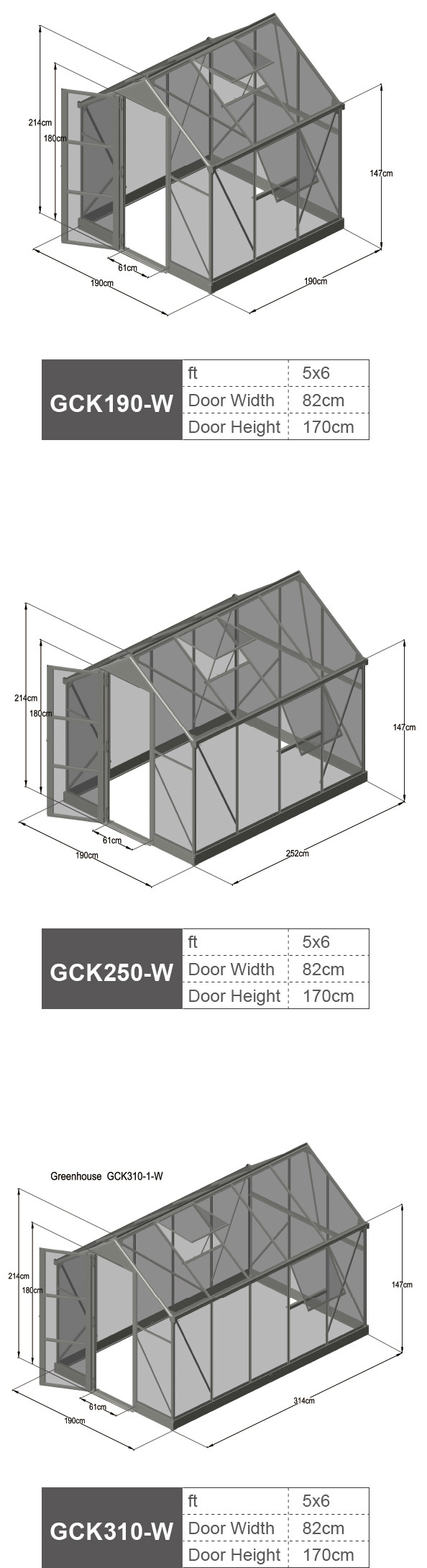 6mm Aluminium Frame Greenhouse Kits PC Commercial 6x6ft 8x6ft 10x6ft