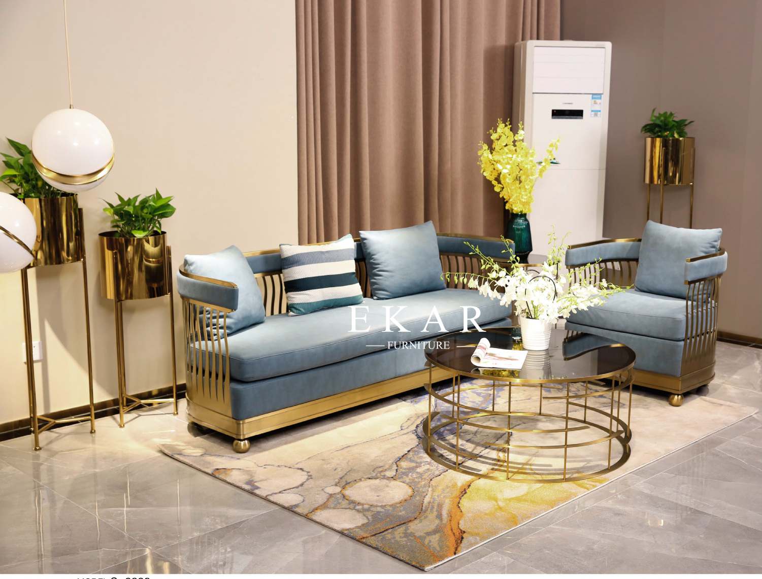 Fashion Modern Style Upholstery Metal Frame Leather 1+ 3 Seater Sofa set