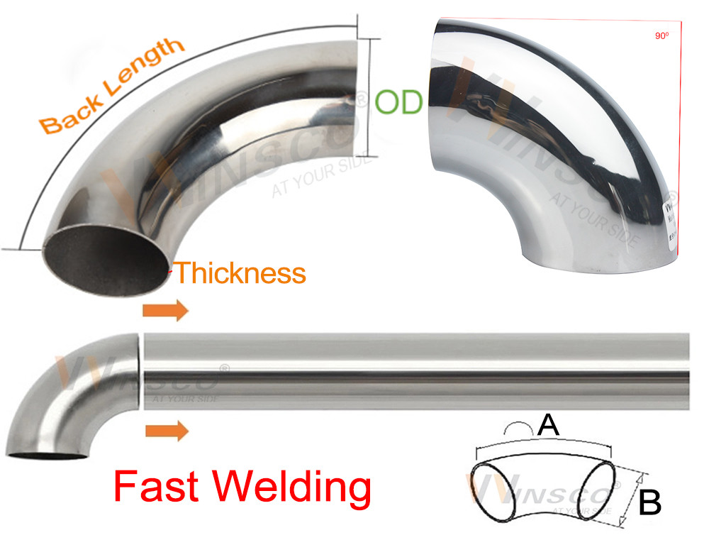 Fine Polishing Satin Inox Baluster Fittings 201 304 316 Grade 25.4mm 1'' Dia 66mm Arc Stainless Steel 90 Degree Elbow