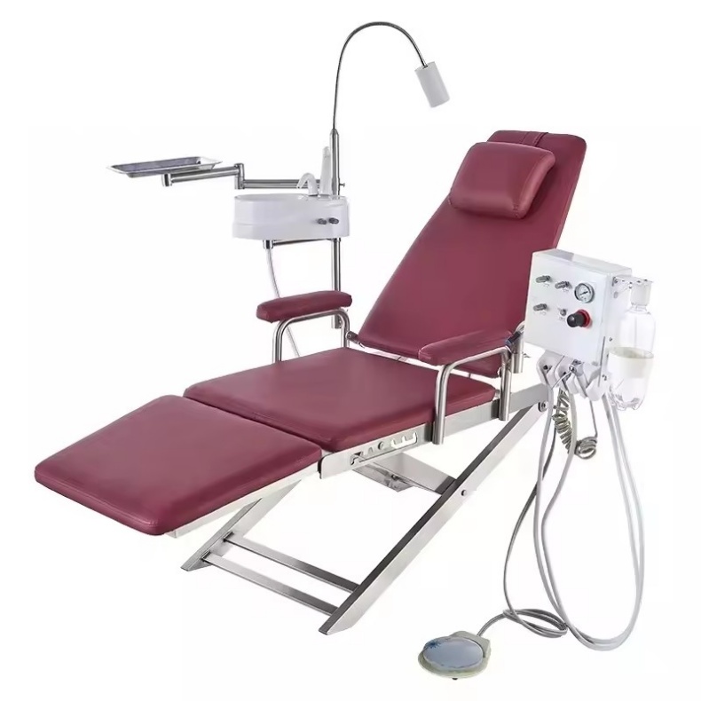 Light Weight Dental Portable Chair Unit Mobile Folding Chair with Led Light Work with Portable Turbine Unit