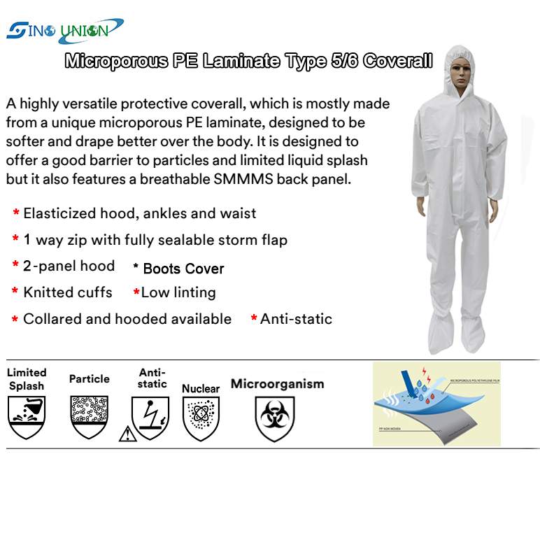 OEM EN13485 Microporous PP PE Type 5 6 Disposable Coverall Waterproof