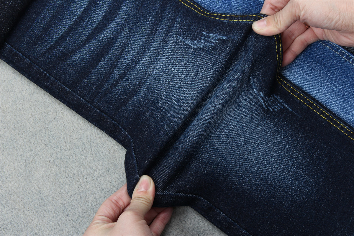 Indigo Blue Crosshatch Denim Fabric Slub Full Stretch 10.3 Once Jeans Materials