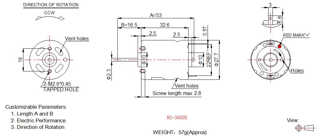 RS-3 12v Electric Motor High Torque , 27.7mm Small Electric Motor With Carbon Brush