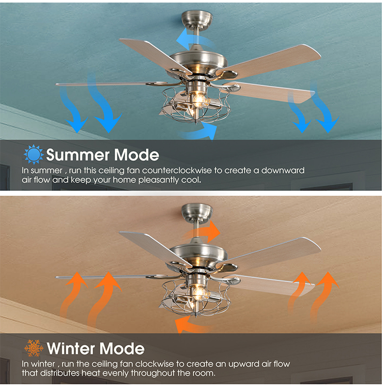 Brushed Nickel 2000LM Five Metal Blade Ceiling Fan With Light 65W
