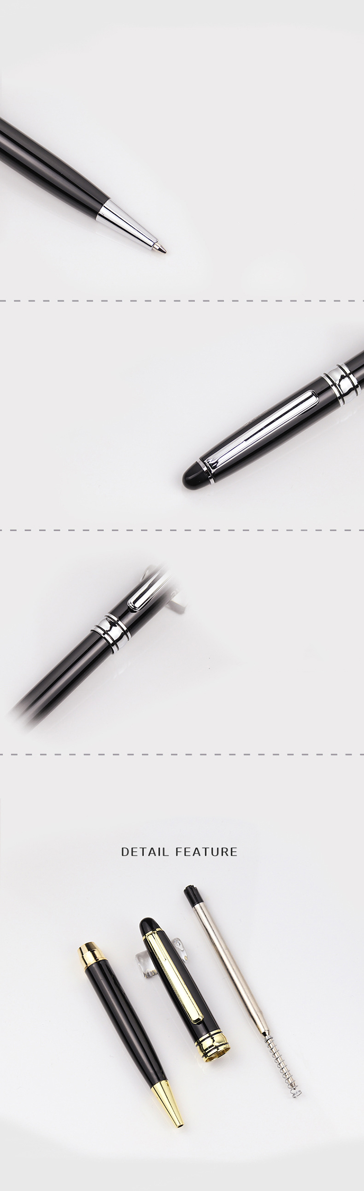 Personalized Black and Gold Roller Gel Pen with Custom Laser Logo Writing Length 240M