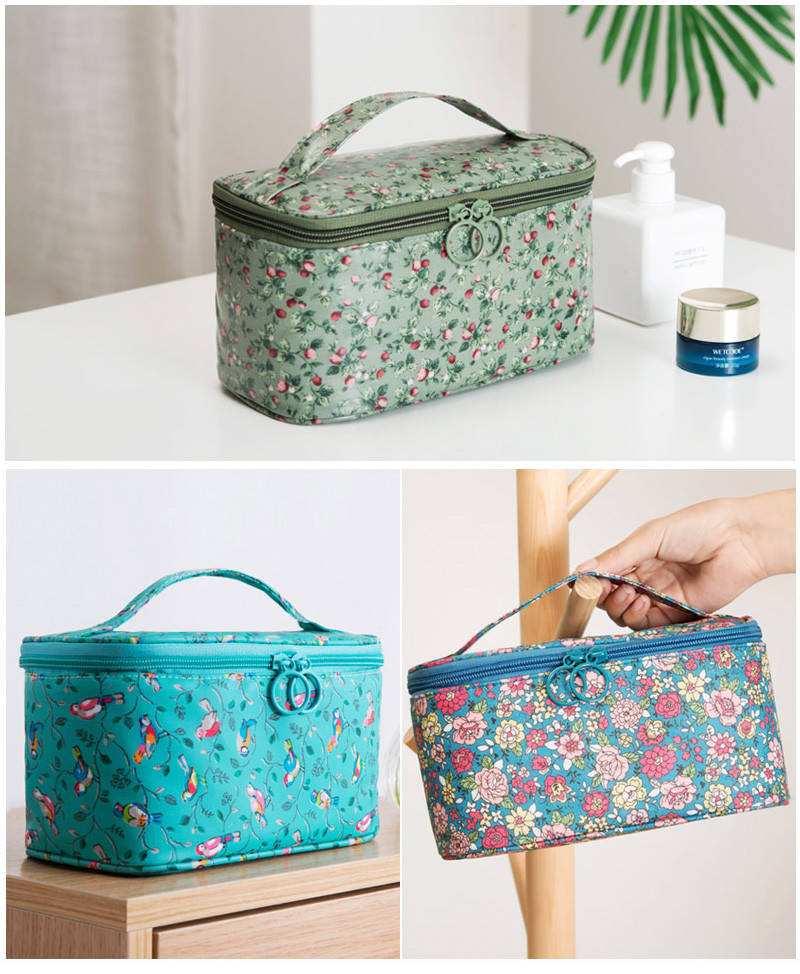 Flower Pattern Oxford Waterproof Makeup Bag