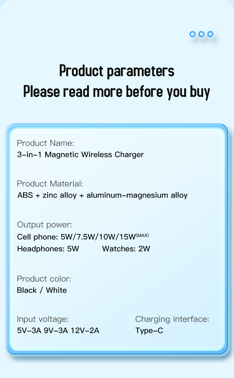 Foldable 3 In 1 Wireless Charger Stand with 15W Fast Charging and Magnetic Design