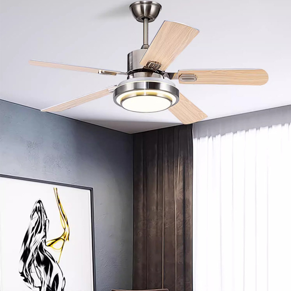 Wooden Ceiling Fan Light Fixtures Remote LED 52 Brushed Nickel Bedroom Living Room