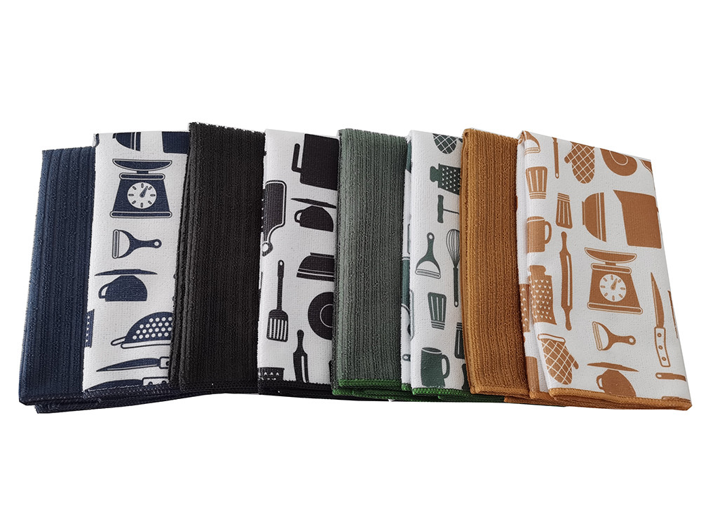 Kitchen Tea Towel Dish Cloths Microfiber Printed Plain Solid Color