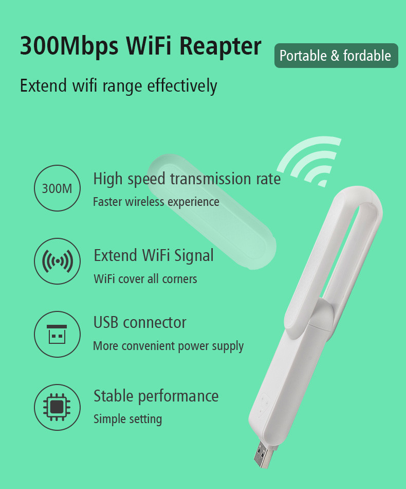 300mbps USB Powered Wifi Extender White Home Network Signal Booster