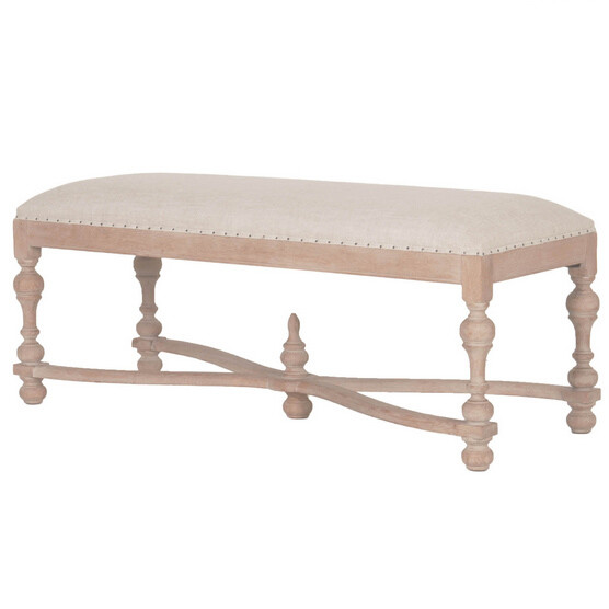New the French upholstered bench and birch wood frame, linen fabric