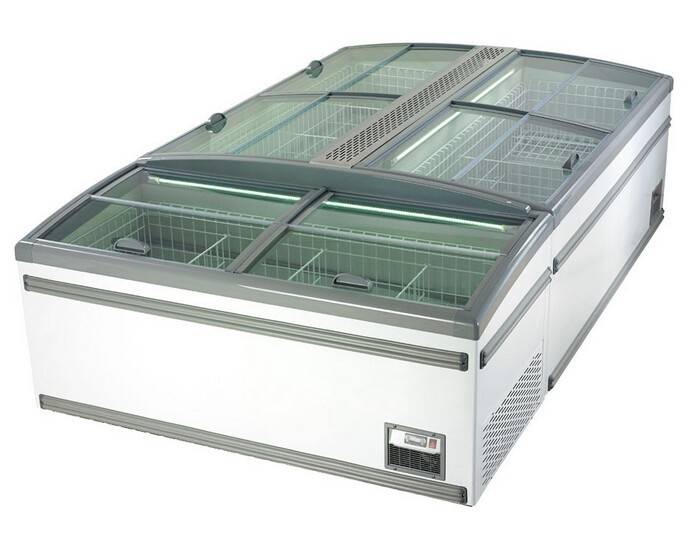 Large Supermarket Island Freezer With Sliding Door -22 ~ -18℃ Combined Direct Cooling