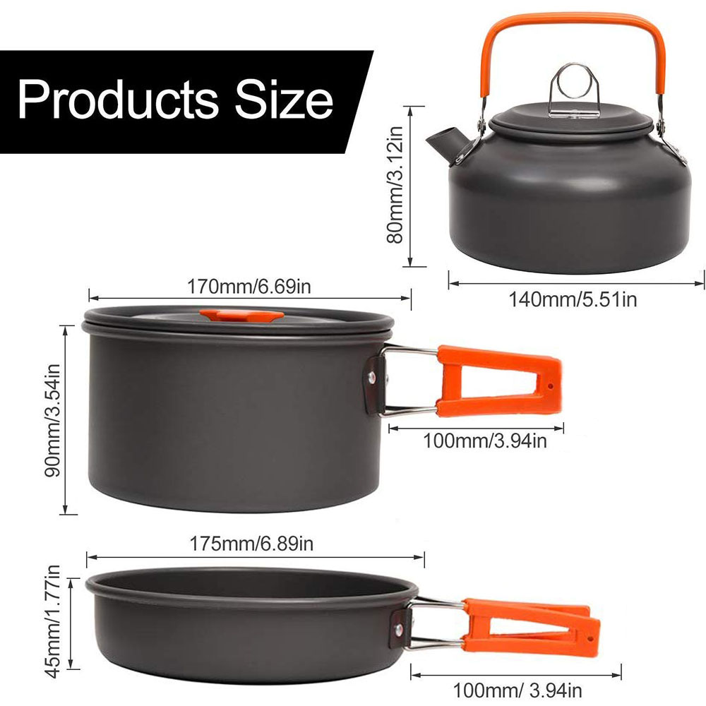 Sustainable 8Pcs Camping Cookware Mess Kit Portable Picnic Pot Pan