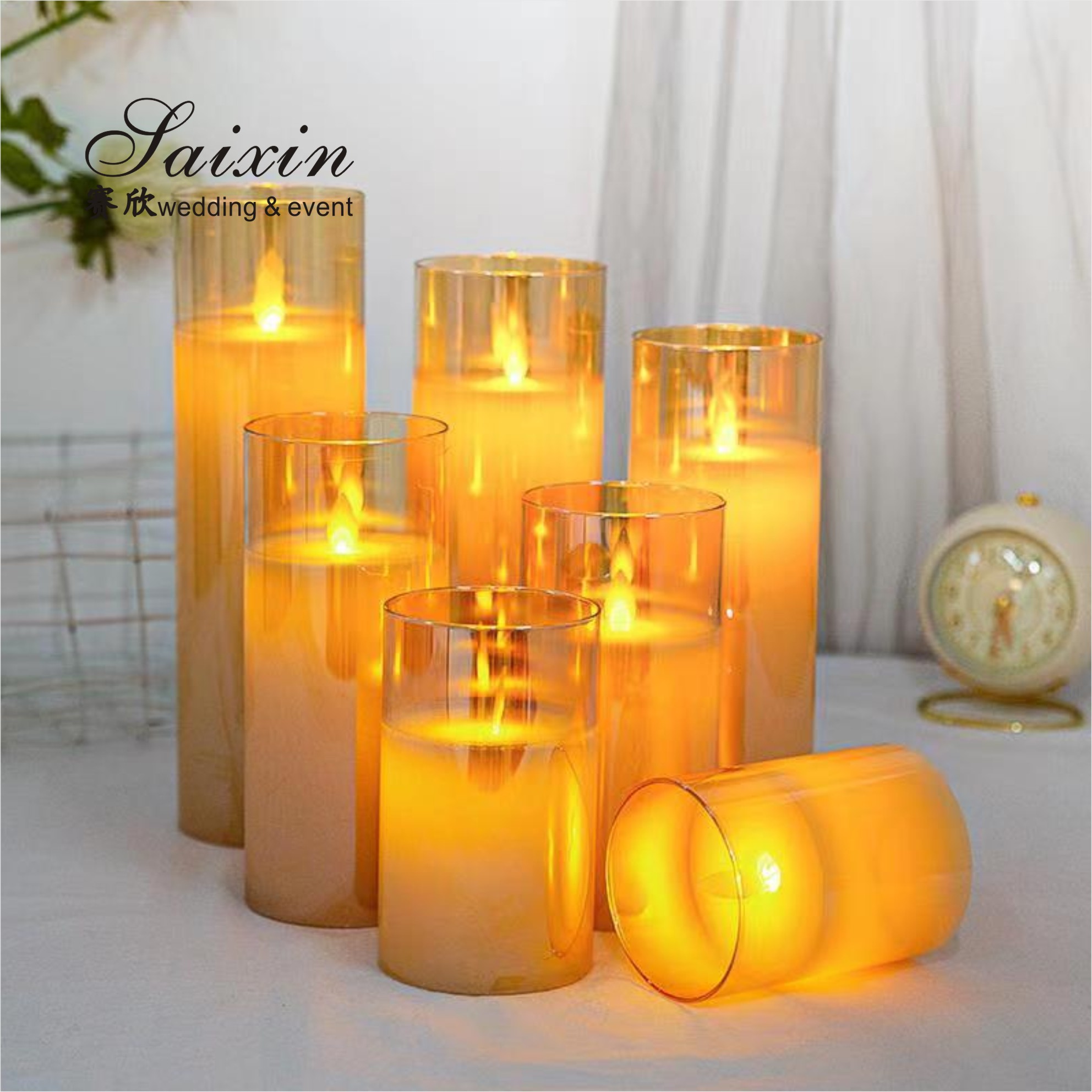 Hot sale good quality real wax LED pillar candle for weddings