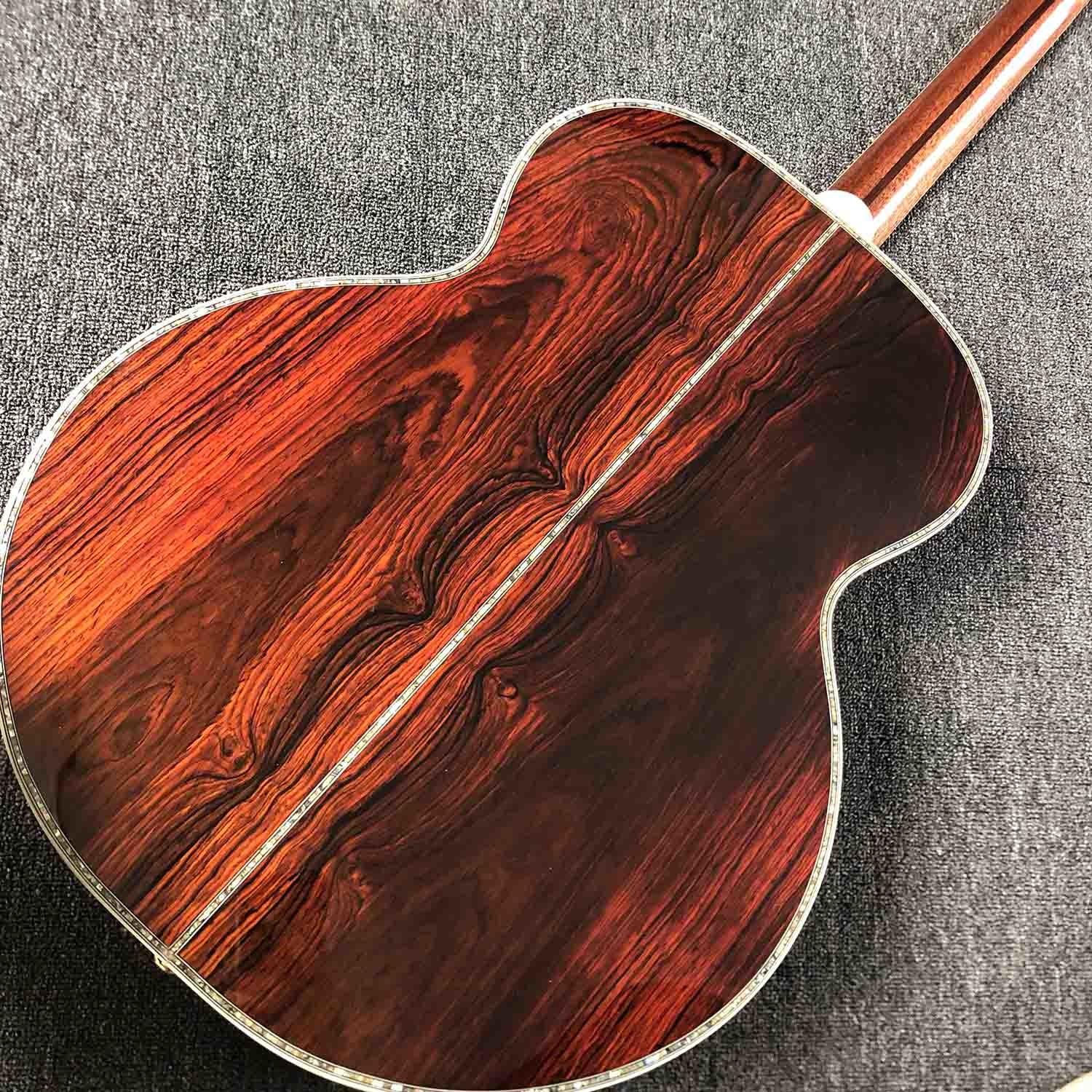Custom 42" Deluxe AAAA All Solid Wood Real Abalone Binding Ebony Fingerboard Cocobolo Back Side SJ200 Acoustic Guitar