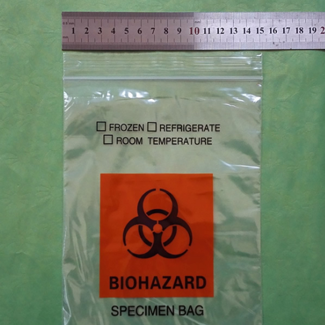 Custom zip-style medical biohazard specimen bags