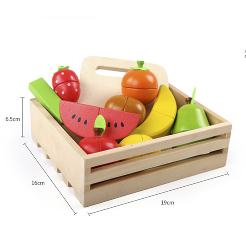 Colored 19cm Wooden Fruit Cutting Set Toy Kid Education