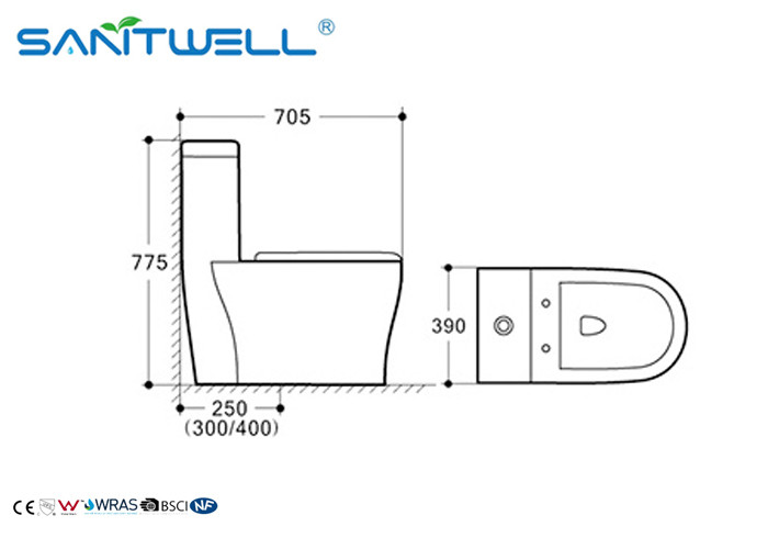 Girl Siphonic One Piece Toilet 705*390*775 mm Size 3L / 6L Water tank