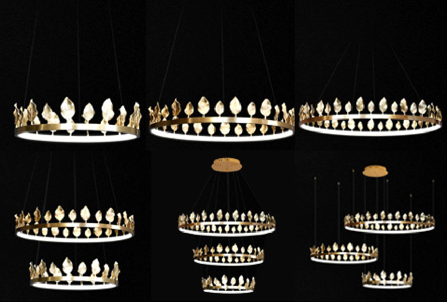 Dia40cm Dia60cm Copper Brass Leaf Pendant Chandelier Lights Tricolor Anti Rust