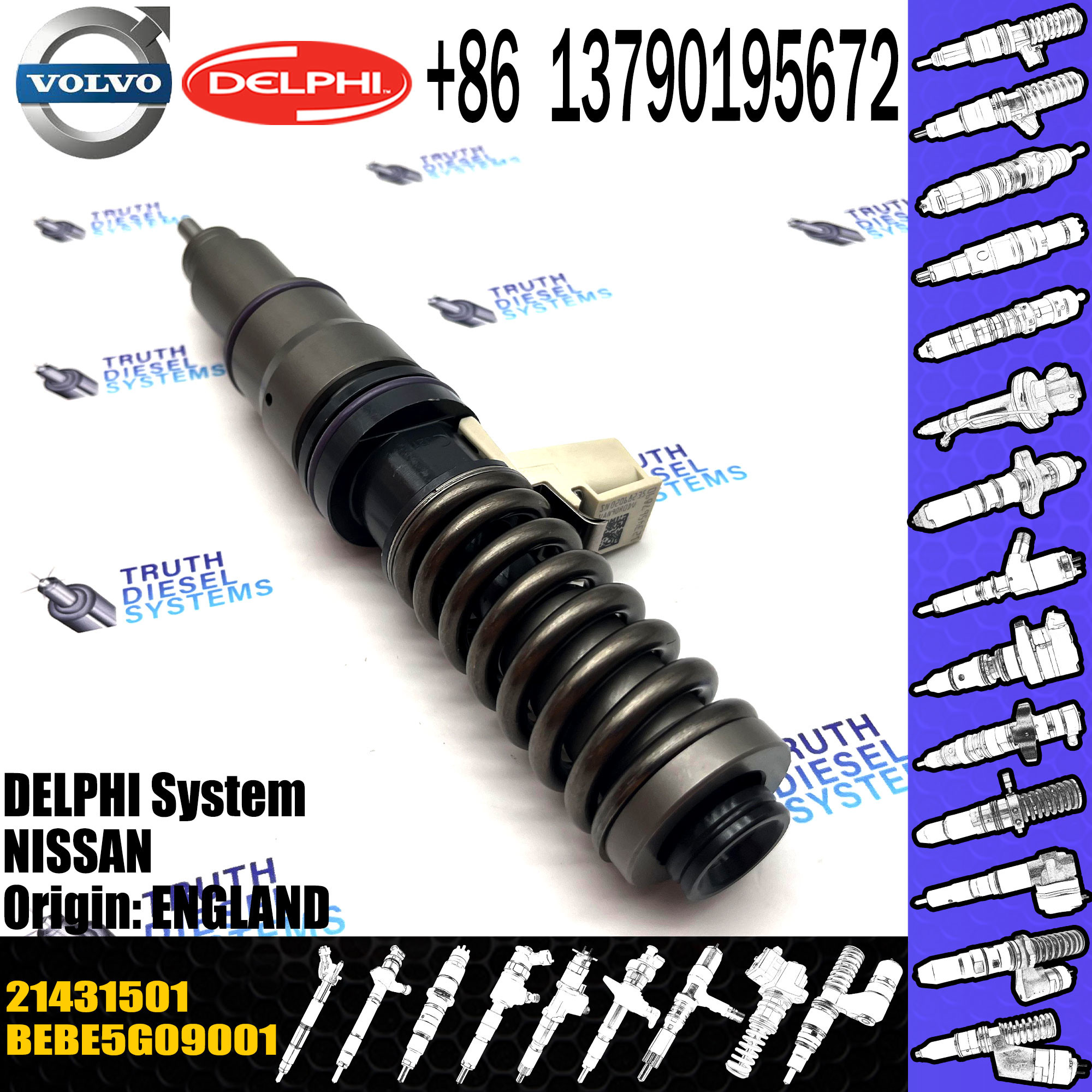 High Quality EUI Diesel Fuel Injector BEBE5G09001 21431501 HRE380 For NISSAN