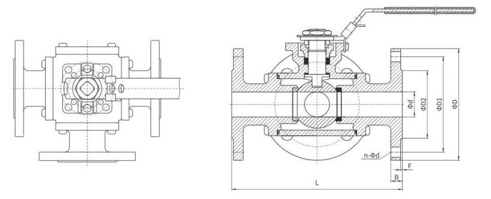 Xtv 3 Way Ball Valve L Type with Mounting Pad ISO5211