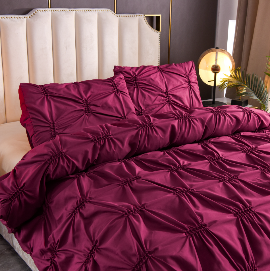 100% Polyester Solid Color Fern Flower Craft Duvet Bedding Set for Homeuse Plain Style