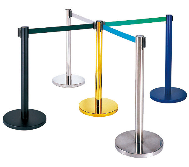Retractable Belt Type Railing Stand Stainless Steel Crowd Control / Guidance Stanchion with Dia.32CM Wide Weighted Base