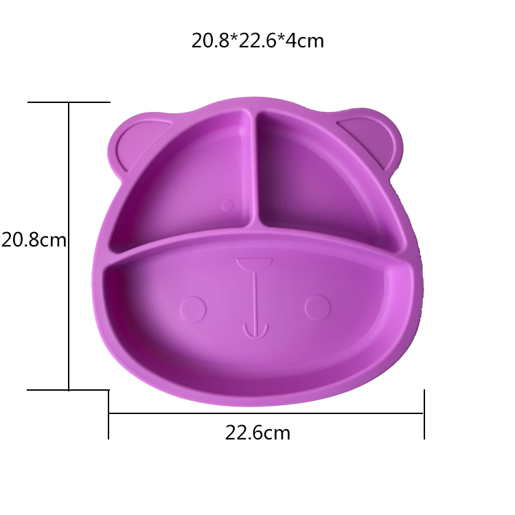 Baby Feeding Plate Set Silicone Customized Sizes Purple Bear Shape Eco Friendly Soft